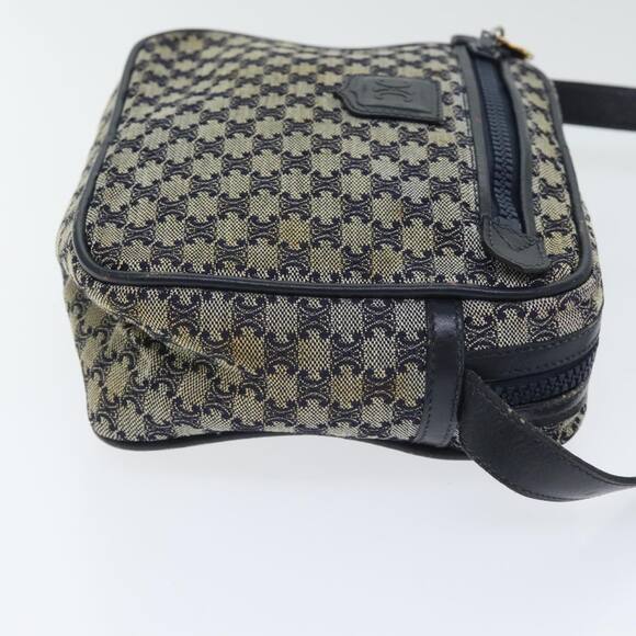 CELINE Macadam Canvas Shoulder Bag Navy Gold - Picture 4 of 13